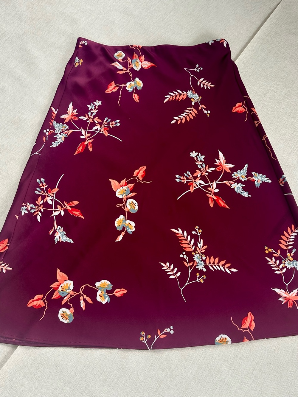 Ann Taylor Plum Floral A-Line Skirt with Coral Accents